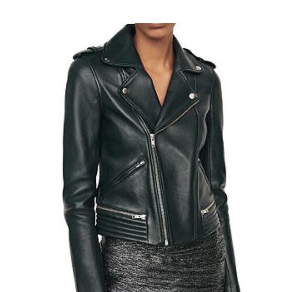 Maje green leather jacket